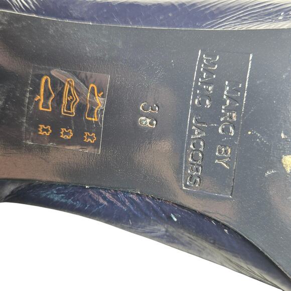 Marc by Marc Jacobs Pumps Womens 38 Navy Red Patent Leather Chain Heeled Loafers - Picture 12 of 14